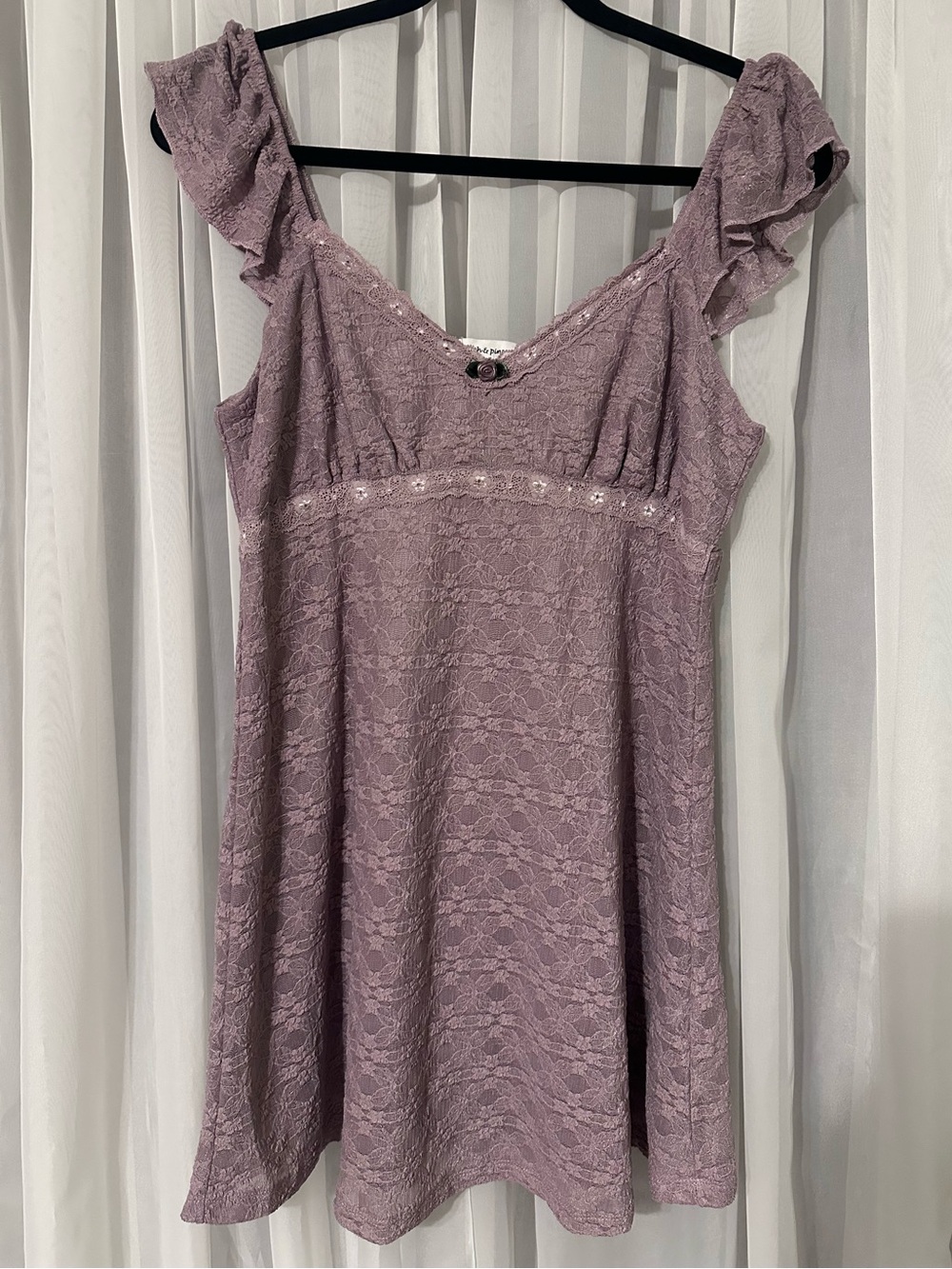 Stitch & Pine Dusty Purple Mauve Lace Ruffle Strap Empire Waist Dress Size M